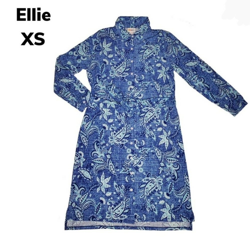 Lularoe XS Denim Floral Ellie full button dress w/pockets. Lularoe runs …